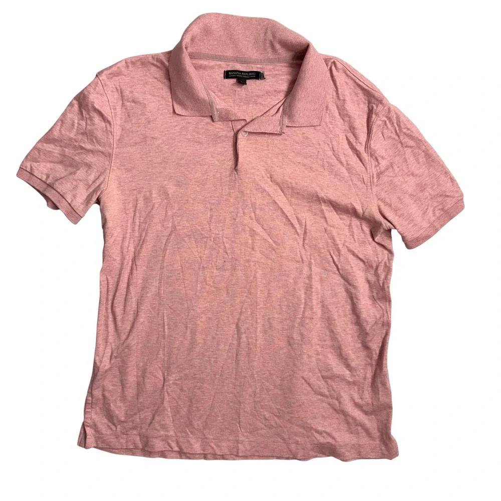 STAIN Banana Republic Mens Heathered Pink Polo Luxury Touch Performance Sz‎ L